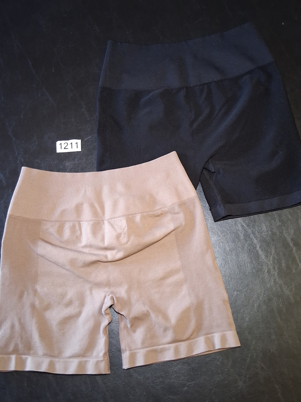 High-Waist Athletic Shorts — Black and Beige 2Pc Set